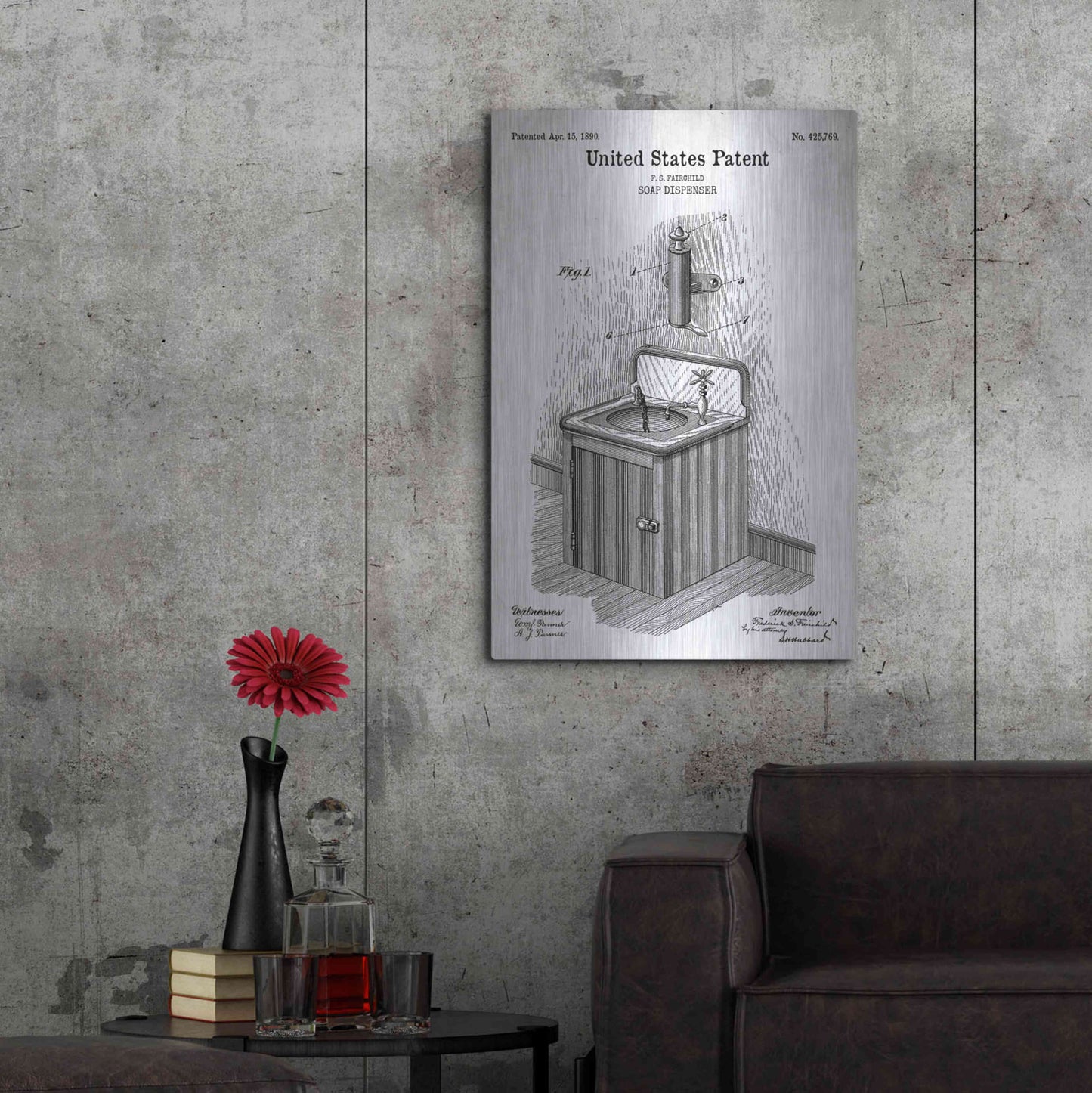 Luxe Metal Art 'Soap Dispenser Blueprint Patent White' Acrylic Glass Wall Art,24x36