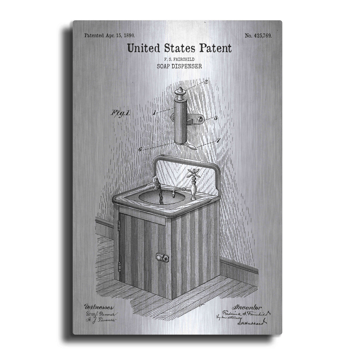 Luxe Metal Art 'Soap Dispenser Blueprint Patent White' Metal Wall Art