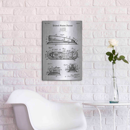 Luxe Metal Art 'Stapler Blueprint Patent White' Acrylic Glass Wall Art,16x24