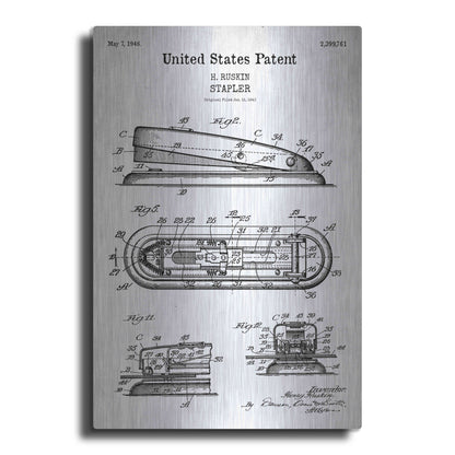 Luxe Metal Art 'Stapler Blueprint Patent White' Acrylic Glass Wall Art