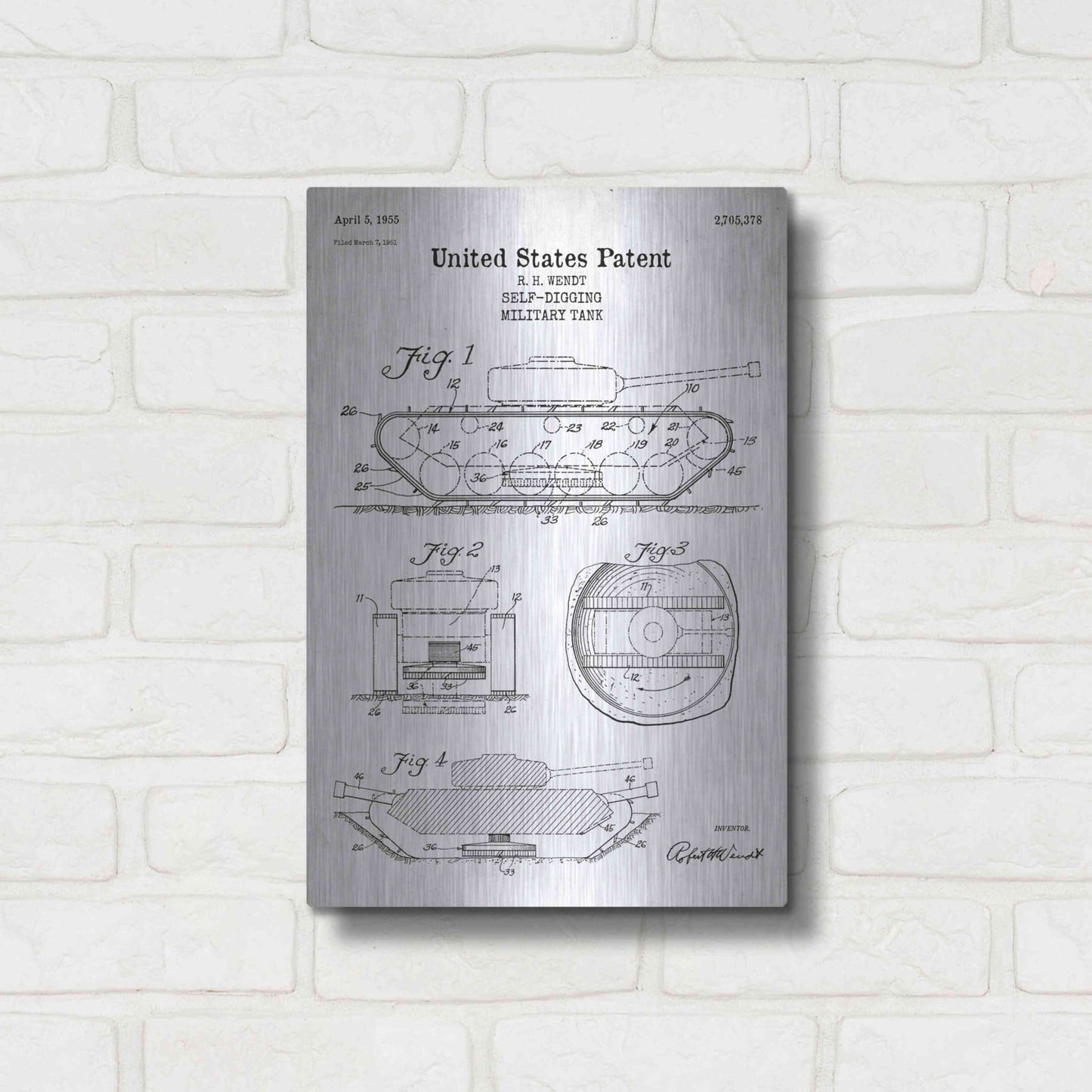 Luxe Metal Art 'Self-Digging Military Tank Blueprint Patent White' Acrylic Glass Wall Art,12x16