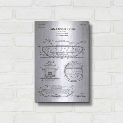 Luxe Metal Art 'Self-Digging Military Tank Blueprint Patent White' Acrylic Glass Wall Art,12x16