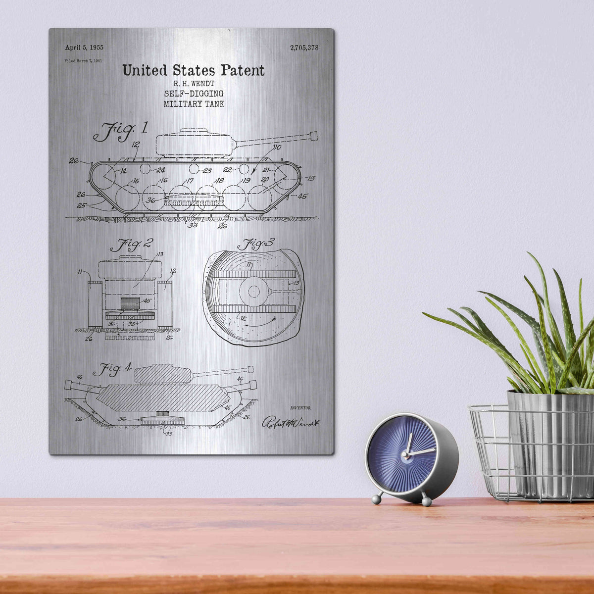 Luxe Metal Art 'Self-Digging Military Tank Blueprint Patent White' Metal Wall Art,12x16