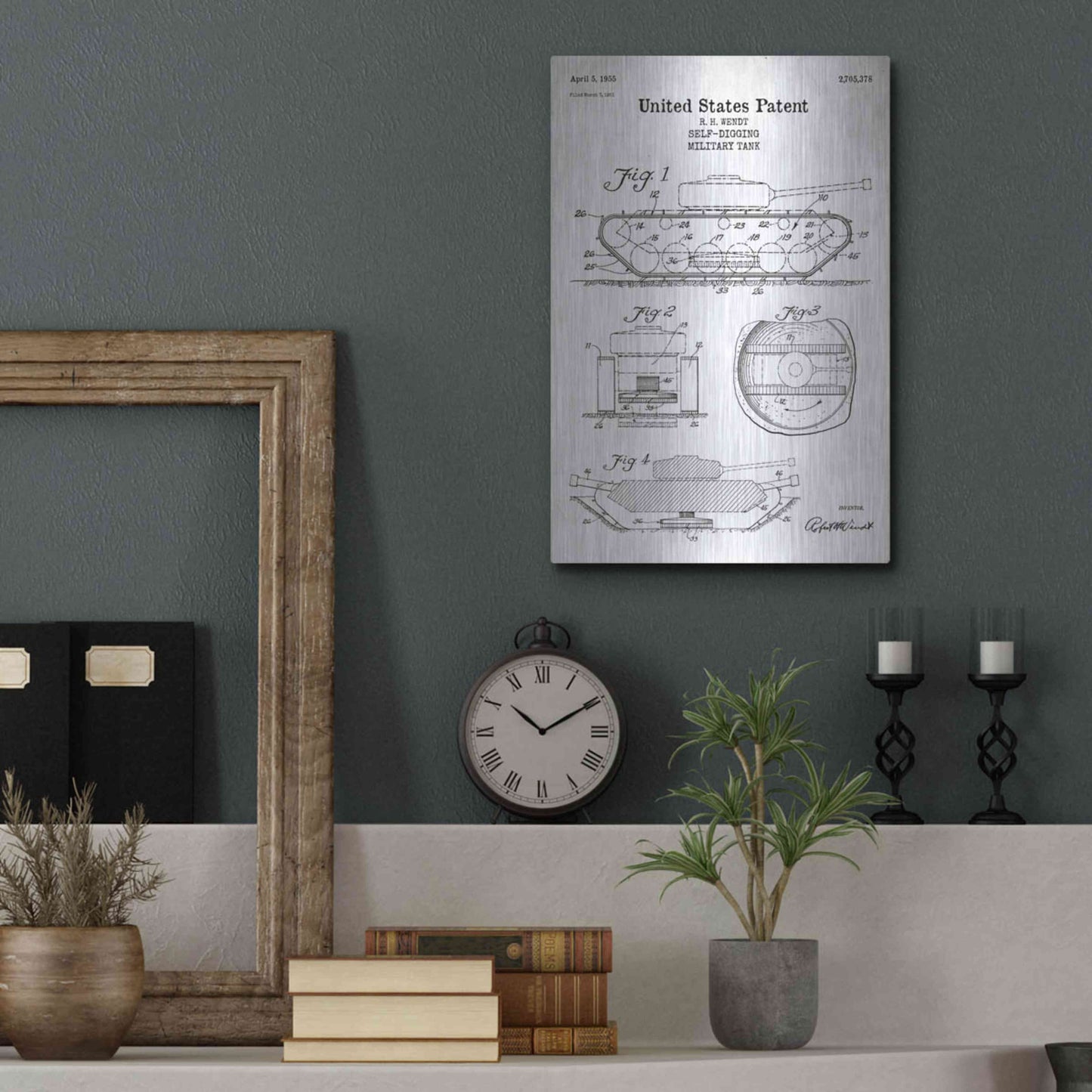 Luxe Metal Art 'Self-Digging Military Tank Blueprint Patent White' Acrylic Glass Wall Art,12x16