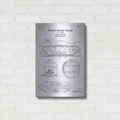 Luxe Metal Art 'Self-Digging Military Tank Blueprint Patent White' Acrylic Glass Wall Art,16x24