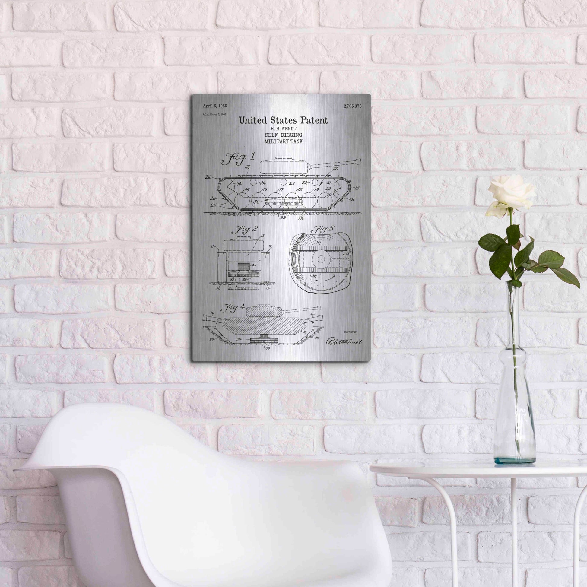 Luxe Metal Art 'Self-Digging Military Tank Blueprint Patent White' Acrylic Glass Wall Art,16x24