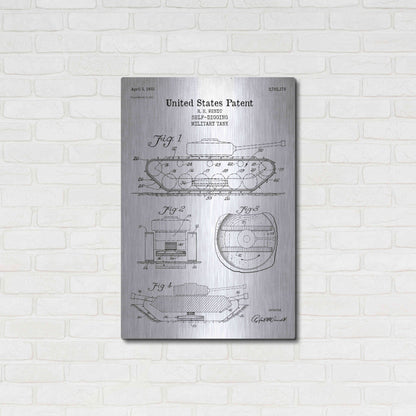 Luxe Metal Art 'Self-Digging Military Tank Blueprint Patent White' Acrylic Glass Wall Art,24x36