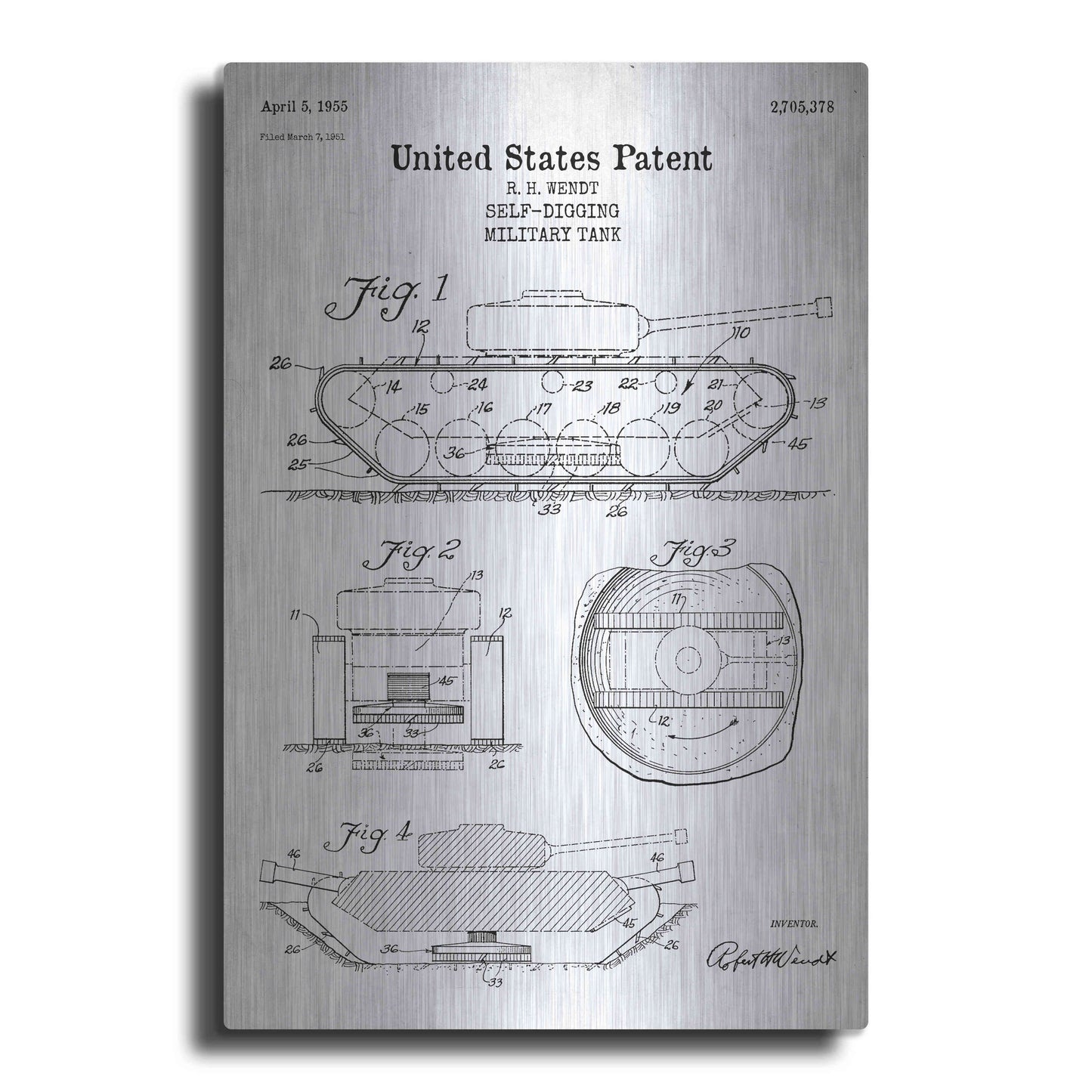 Luxe Metal Art 'Self-Digging Military Tank Blueprint Patent White' Acrylic Glass Wall Art