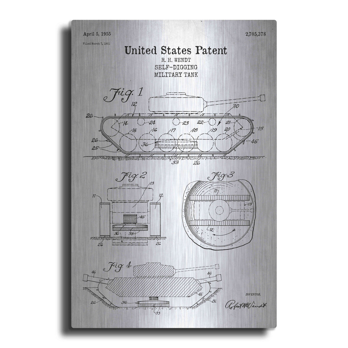 Luxe Metal Art 'Self-Digging Military Tank Blueprint Patent White' Metal Wall Art