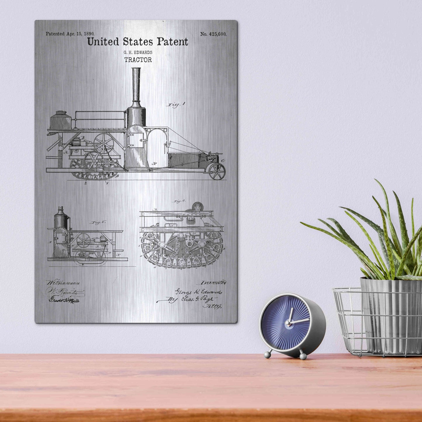 Luxe Metal Art 'Tractor Blueprint Patent White' Acrylic Glass Wall Art,12x16