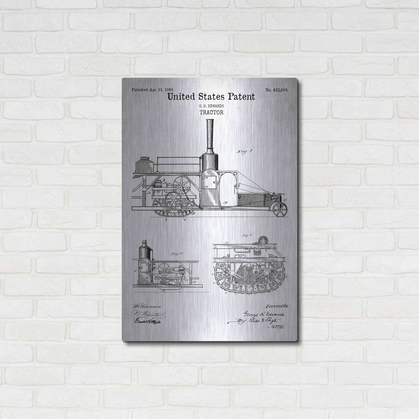 Luxe Metal Art 'Tractor Blueprint Patent White' Acrylic Glass Wall Art,24x36