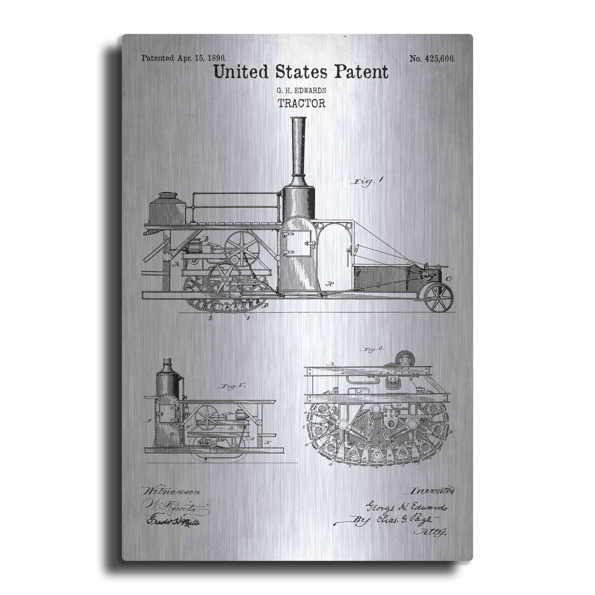 Luxe Metal Art 'Tractor Blueprint Patent White' Acrylic Glass Wall Art