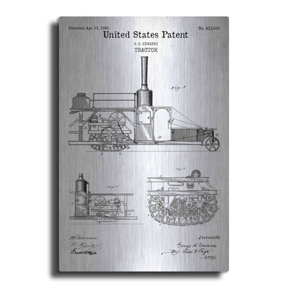 Luxe Metal Art 'Tractor Blueprint Patent White' Acrylic Glass Wall Art