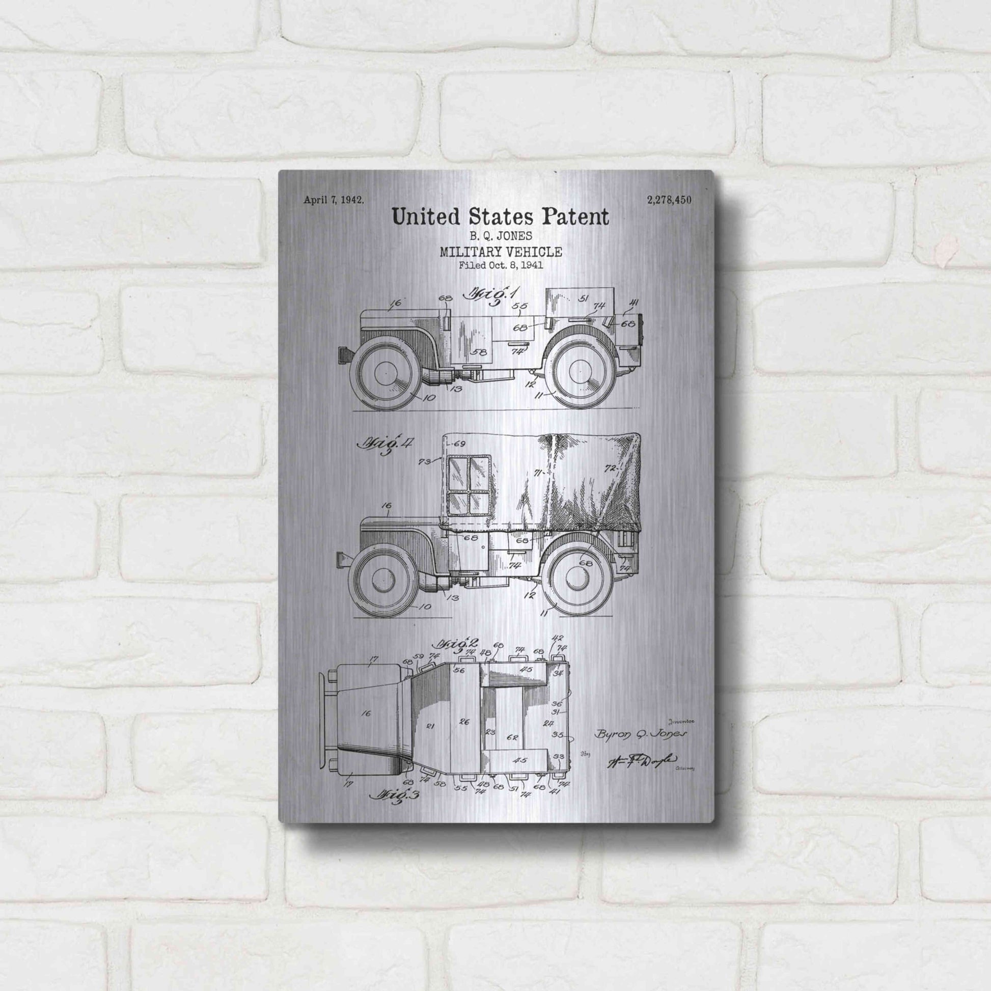 Luxe Metal Art 'Military Vehicle Blueprint Patent White' Acrylic Glass Wall Art,12x16