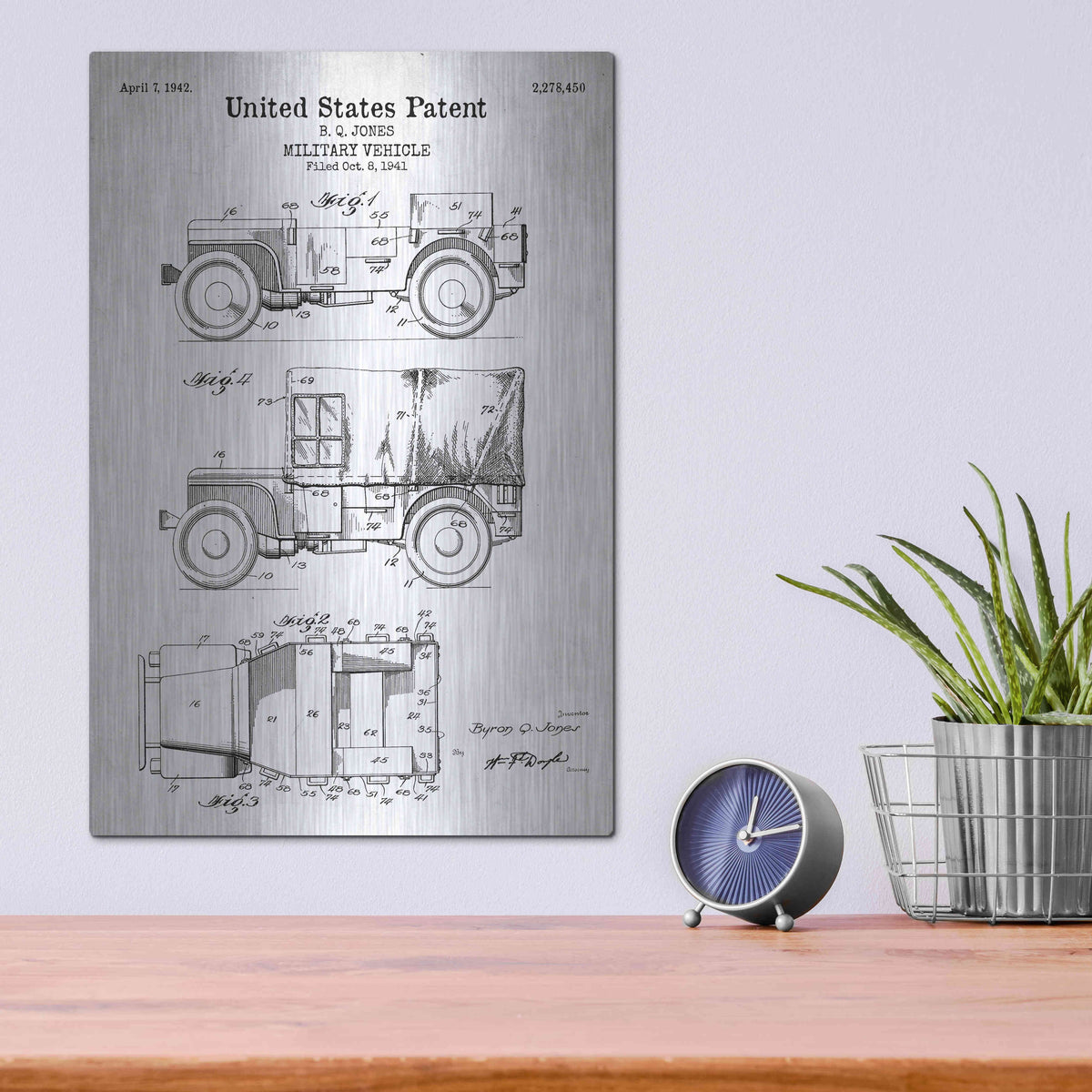 Luxe Metal Art 'Military Vehicle Blueprint Patent White' Metal Wall Art,12x16
