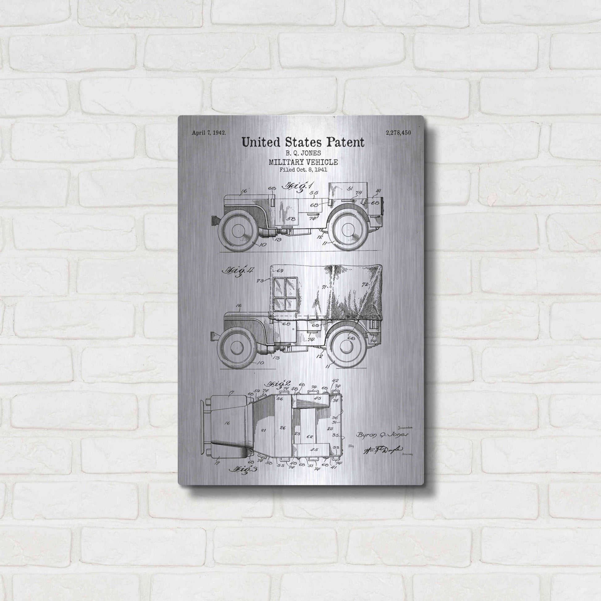 Luxe Metal Art 'Military Vehicle Blueprint Patent White' Acrylic Glass Wall Art,16x24