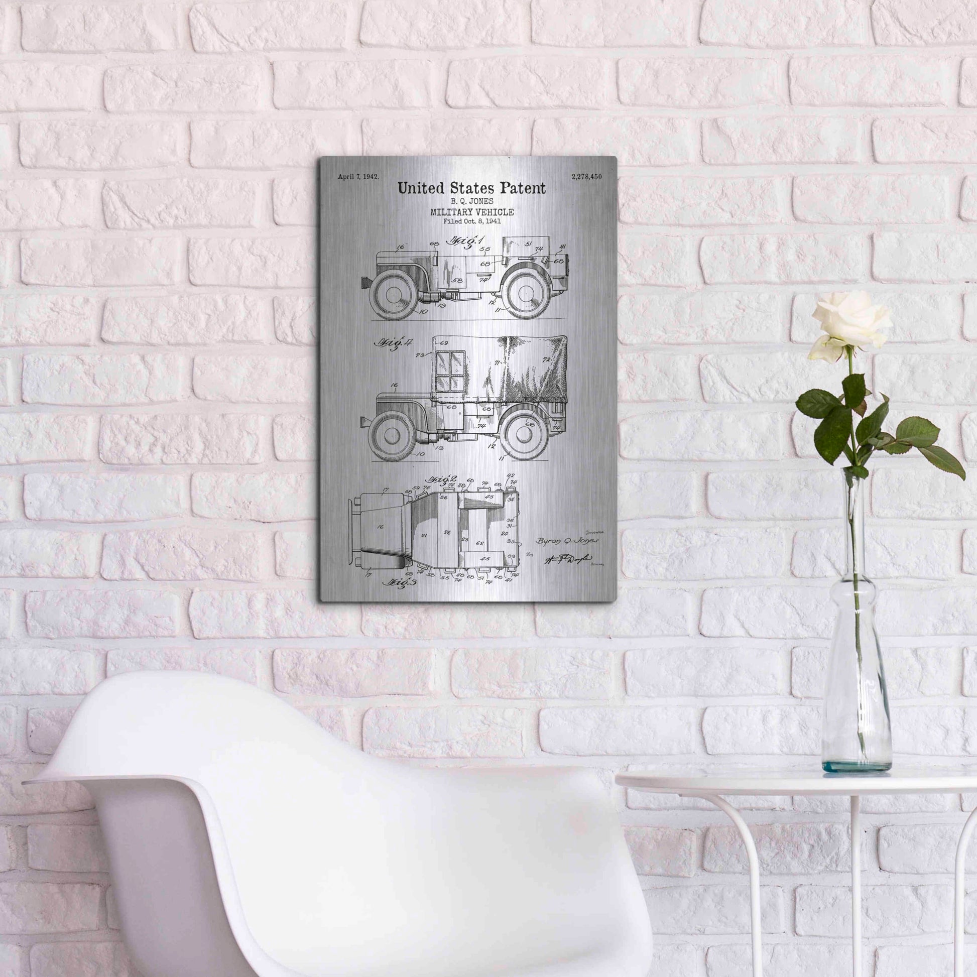 Luxe Metal Art 'Military Vehicle Blueprint Patent White' Acrylic Glass Wall Art,16x24