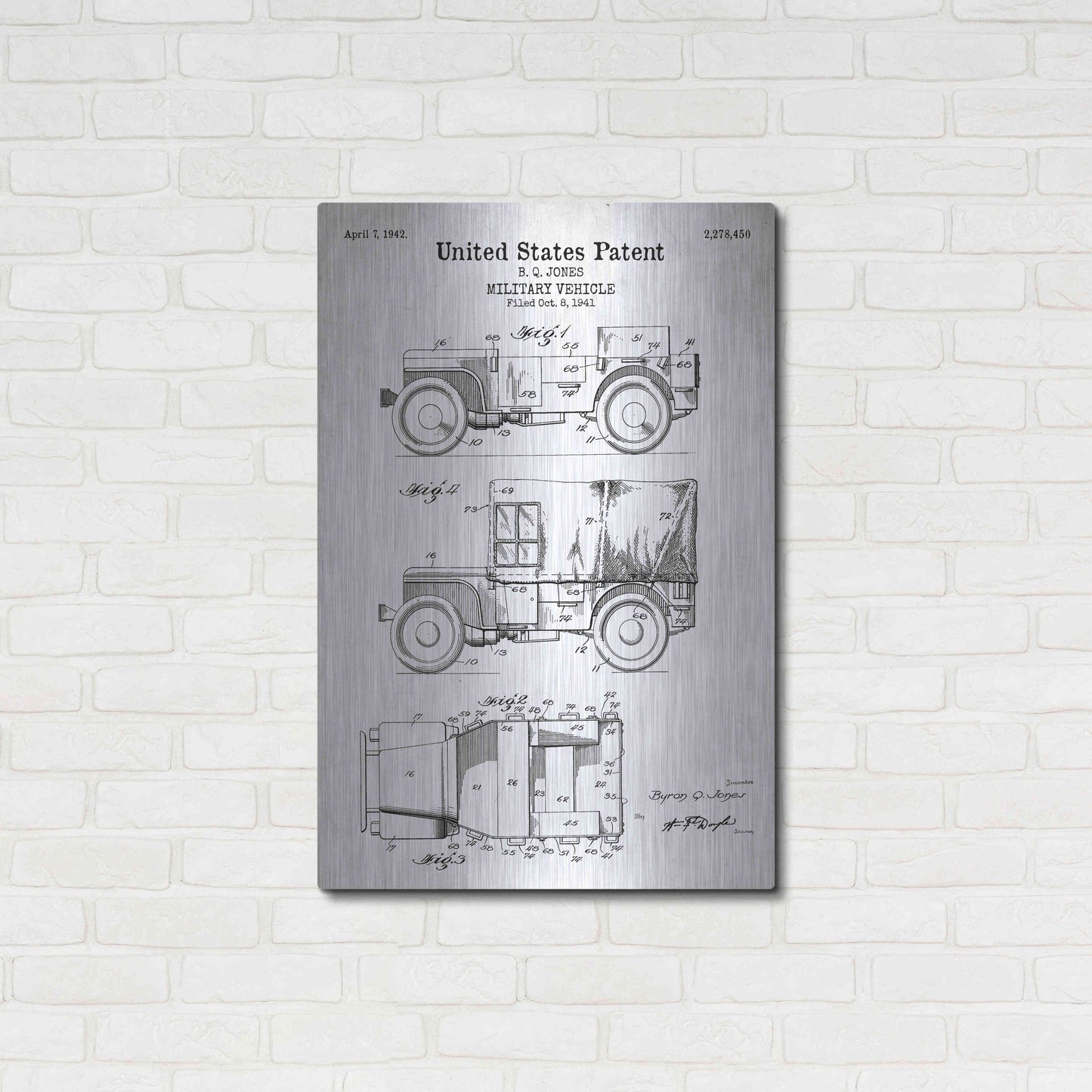 Luxe Metal Art 'Military Vehicle Blueprint Patent White' Acrylic Glass Wall Art,24x36