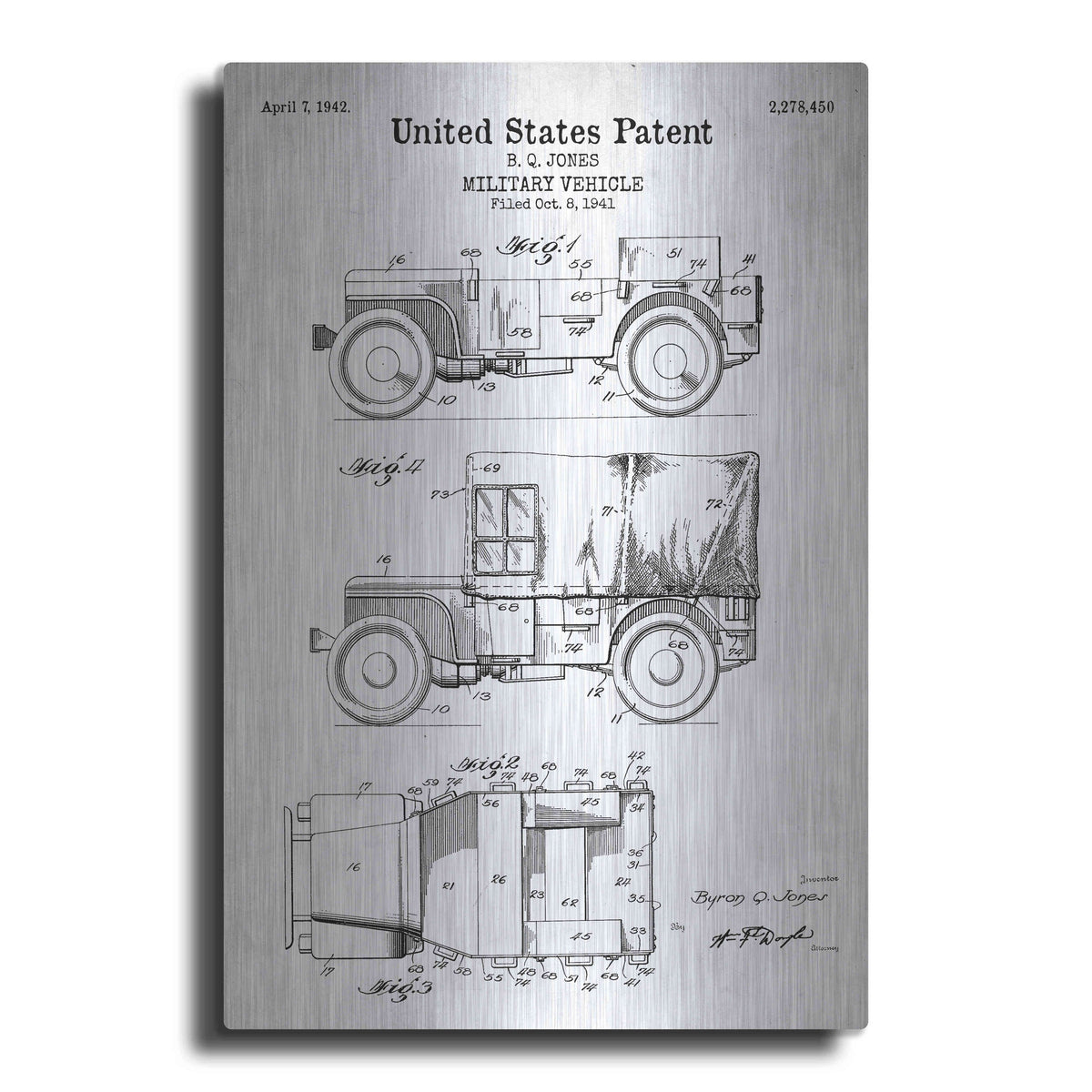 Luxe Metal Art 'Military Vehicle Blueprint Patent White' Metal Wall Art