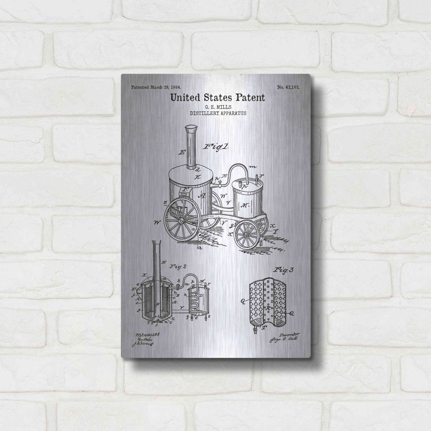 Luxe Metal Art 'Distillery Apparatus Blueprint Patent White' Acrylic Glass Wall Art,12x16