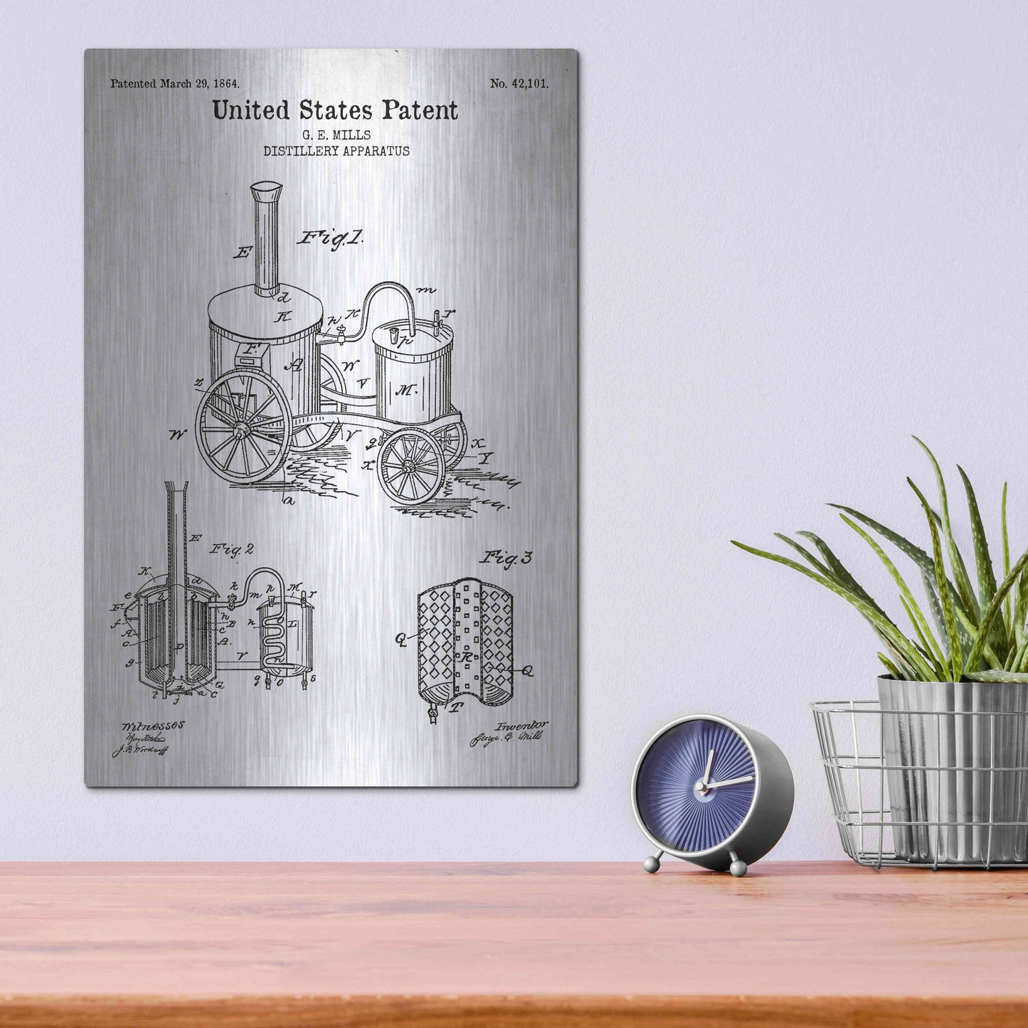 Luxe Metal Art 'Distillery Apparatus Blueprint Patent White' Acrylic Glass Wall Art,12x16