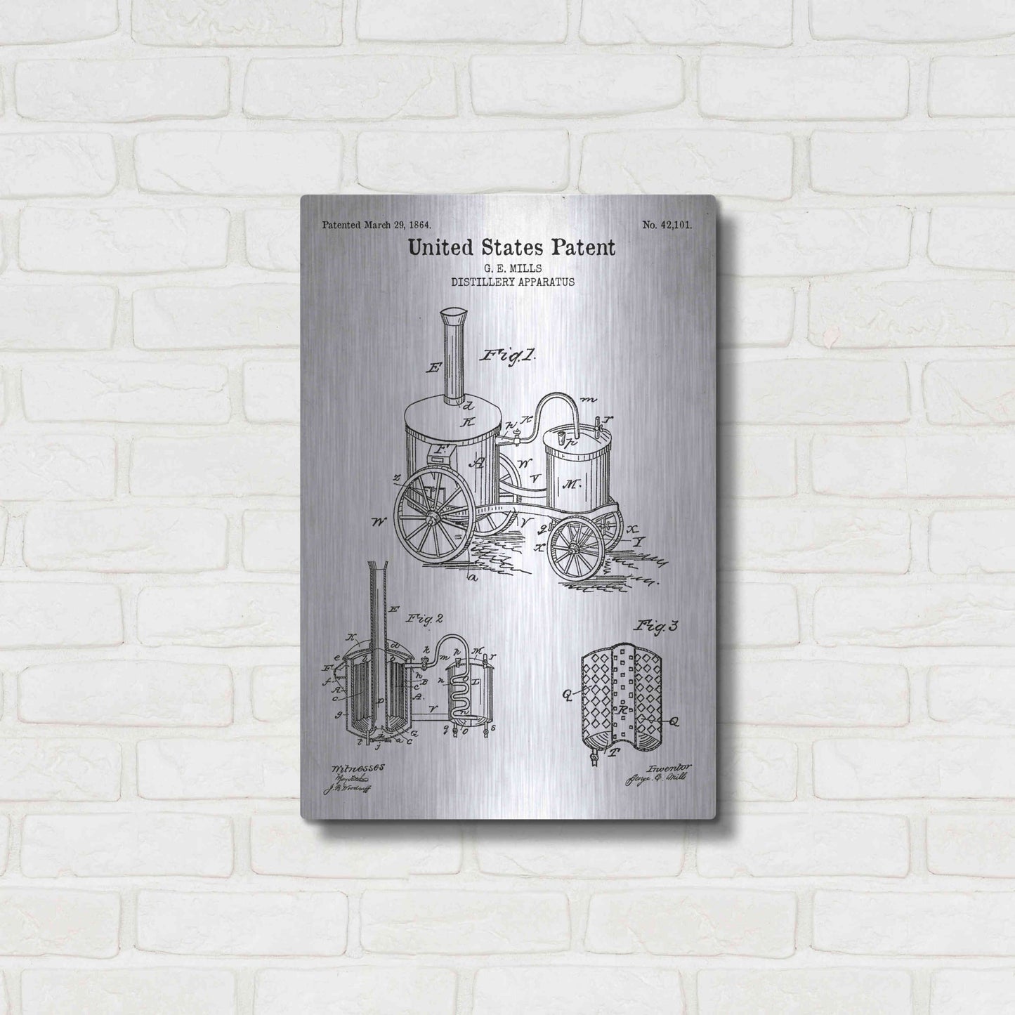 Luxe Metal Art 'Distillery Apparatus Blueprint Patent White' Acrylic Glass Wall Art,16x24