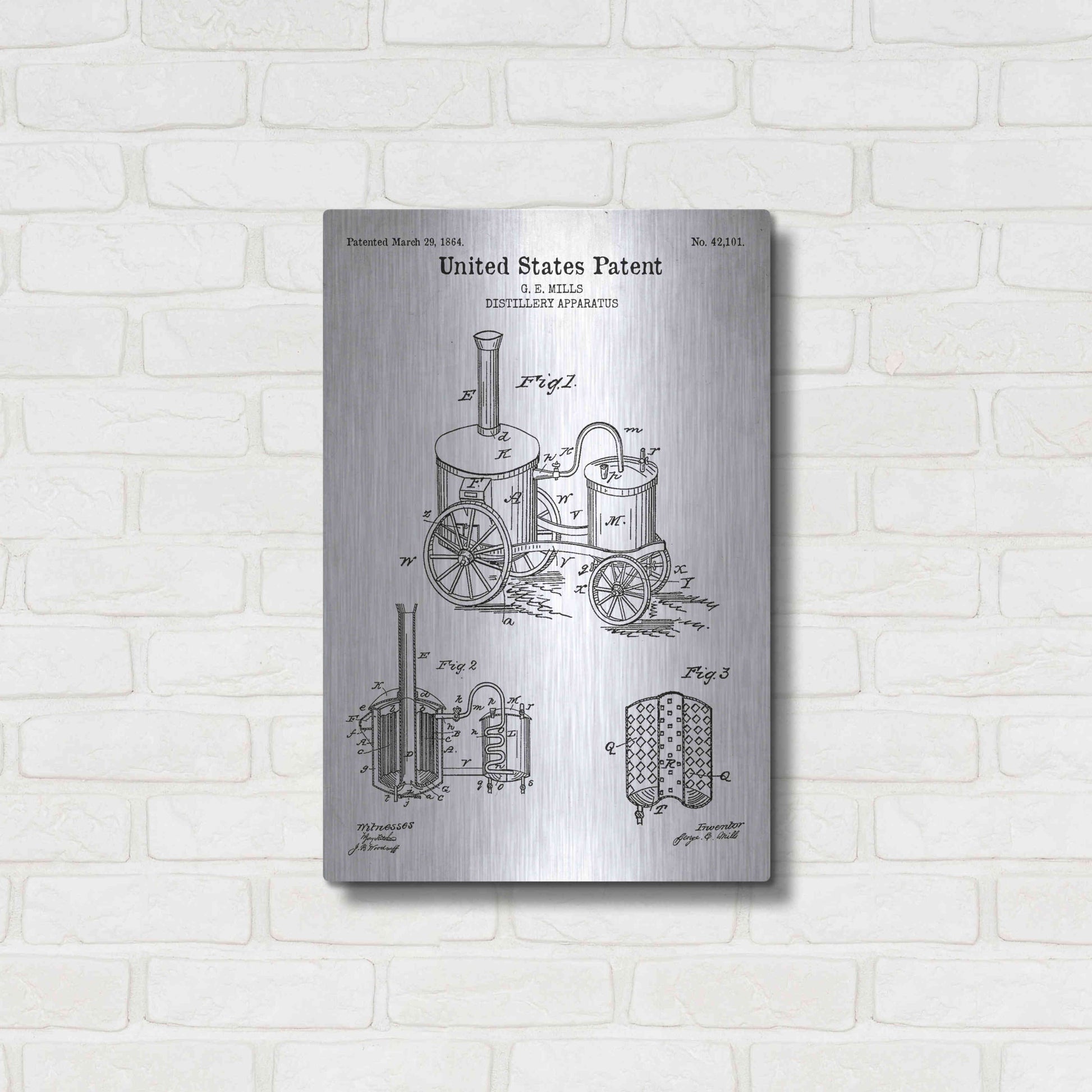 Luxe Metal Art 'Distillery Apparatus Blueprint Patent White' Acrylic Glass Wall Art,16x24