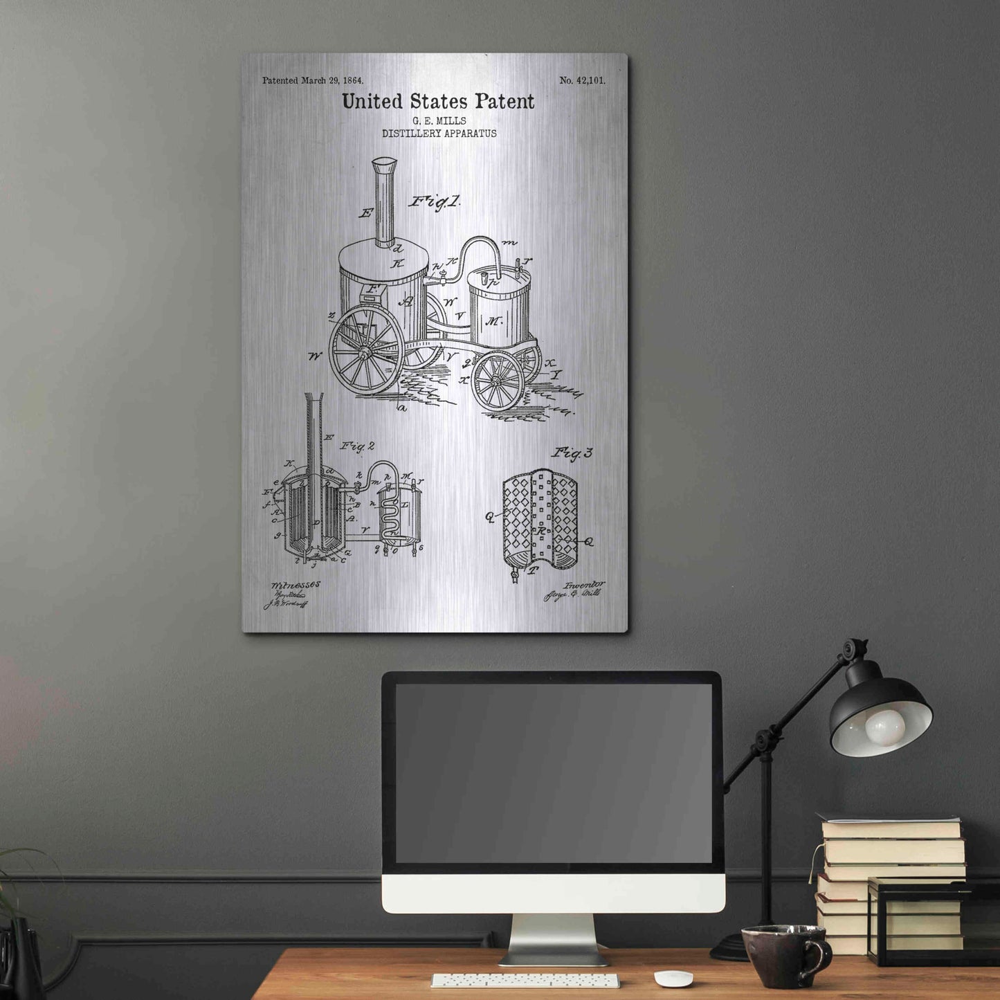 Luxe Metal Art 'Distillery Apparatus Blueprint Patent White' Acrylic Glass Wall Art,24x36