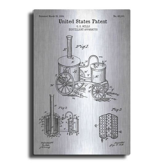 Luxe Metal Art 'Distillery Apparatus Blueprint Patent White' Acrylic Glass Wall Art