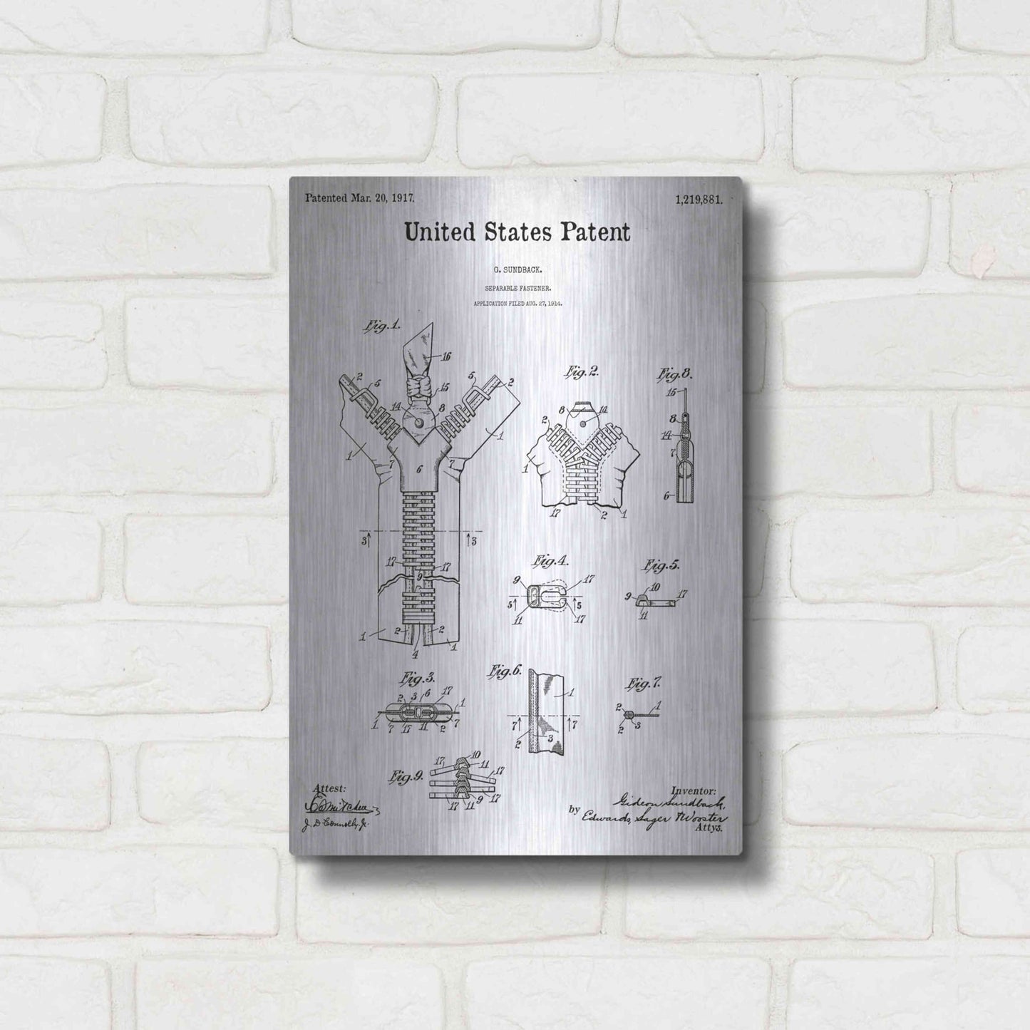 Luxe Metal Art 'Zipper Blueprint Patent White' Metal Wall Art,12x16