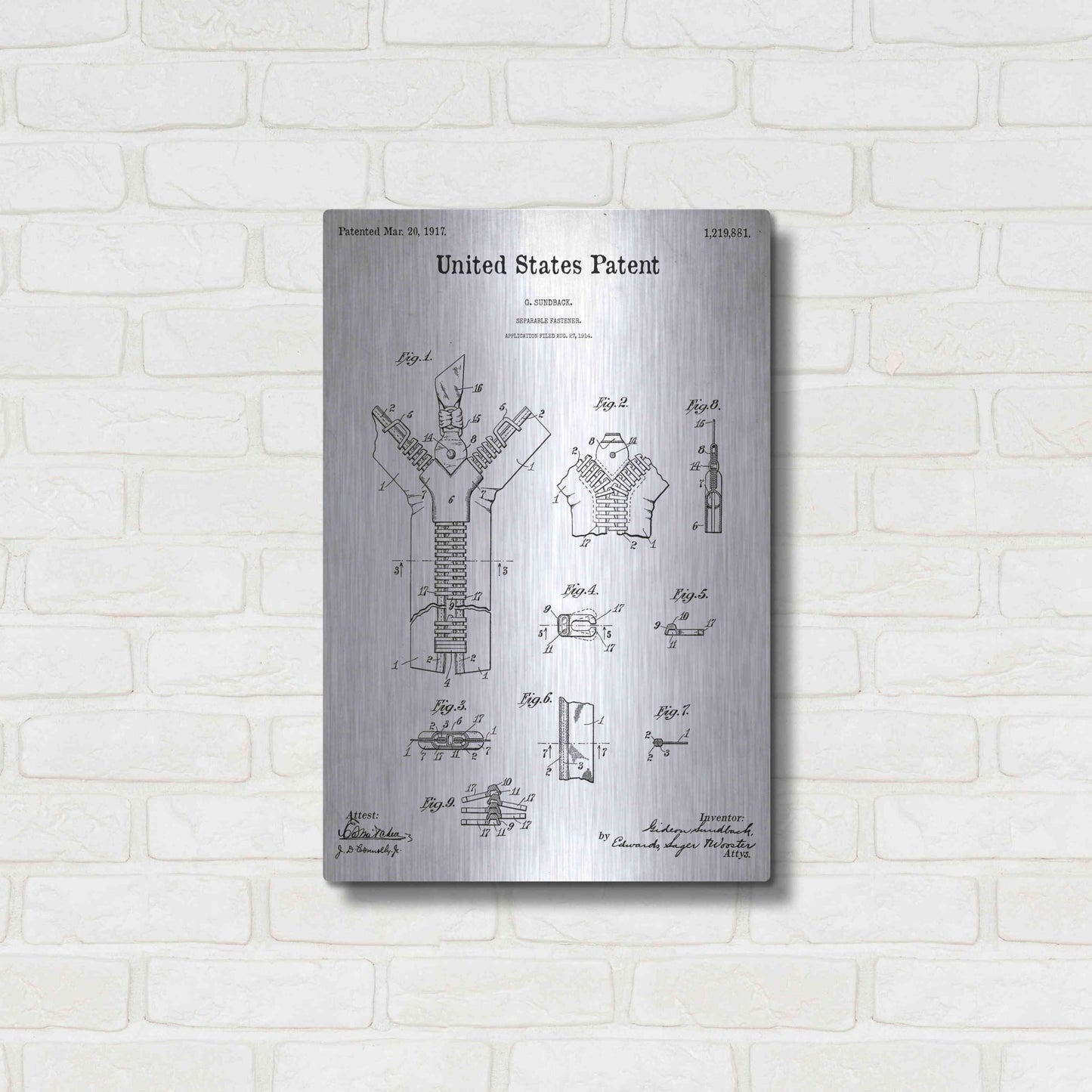 Luxe Metal Art 'Zipper Blueprint Patent White' Metal Wall Art,16x24