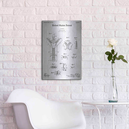 Luxe Metal Art 'Zipper Blueprint Patent White' Metal Wall Art,16x24