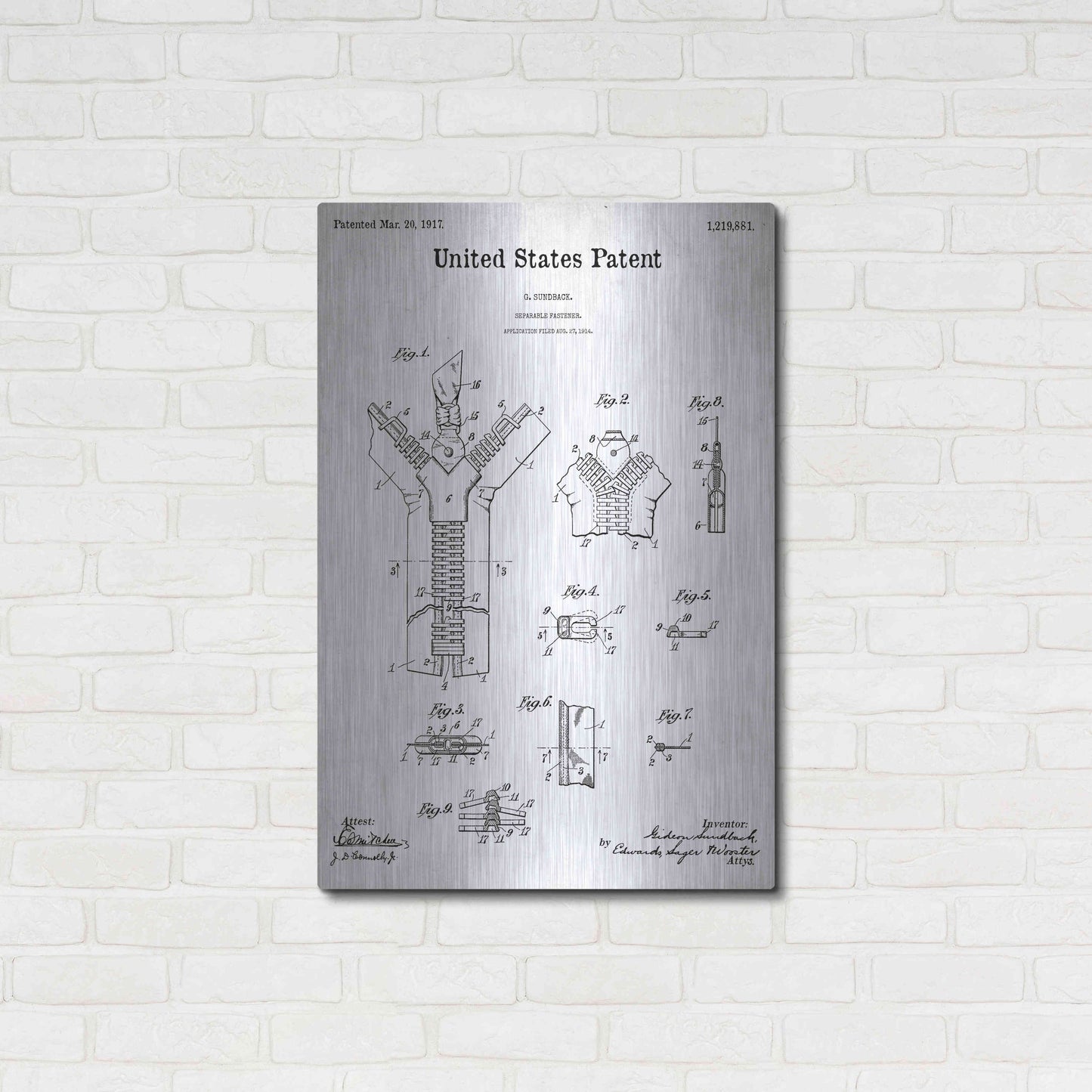 Luxe Metal Art 'Zipper Blueprint Patent White' Metal Wall Art,24x36