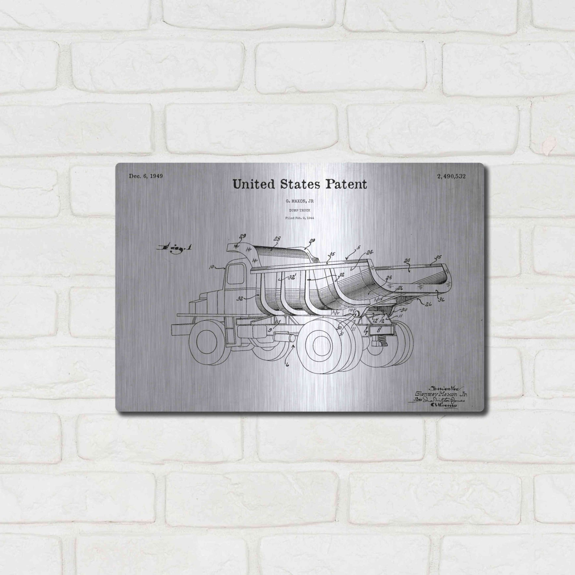 Luxe Metal Art 'Dump Truck 1949 Blueprint Patent White' Metal Wall Art,16x12