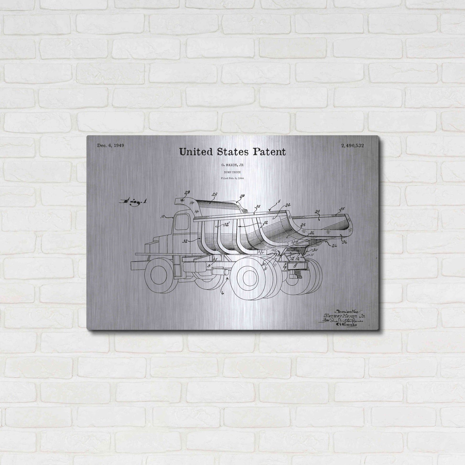 Luxe Metal Art 'Dump Truck 1949 Blueprint Patent White' Metal Wall Art,36x24