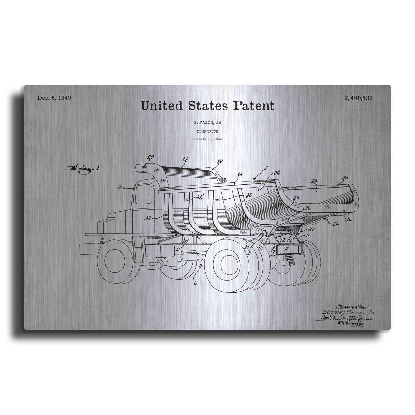 Luxe Metal Art 'Dump Truck 1949 Blueprint Patent White' Metal Wall Art