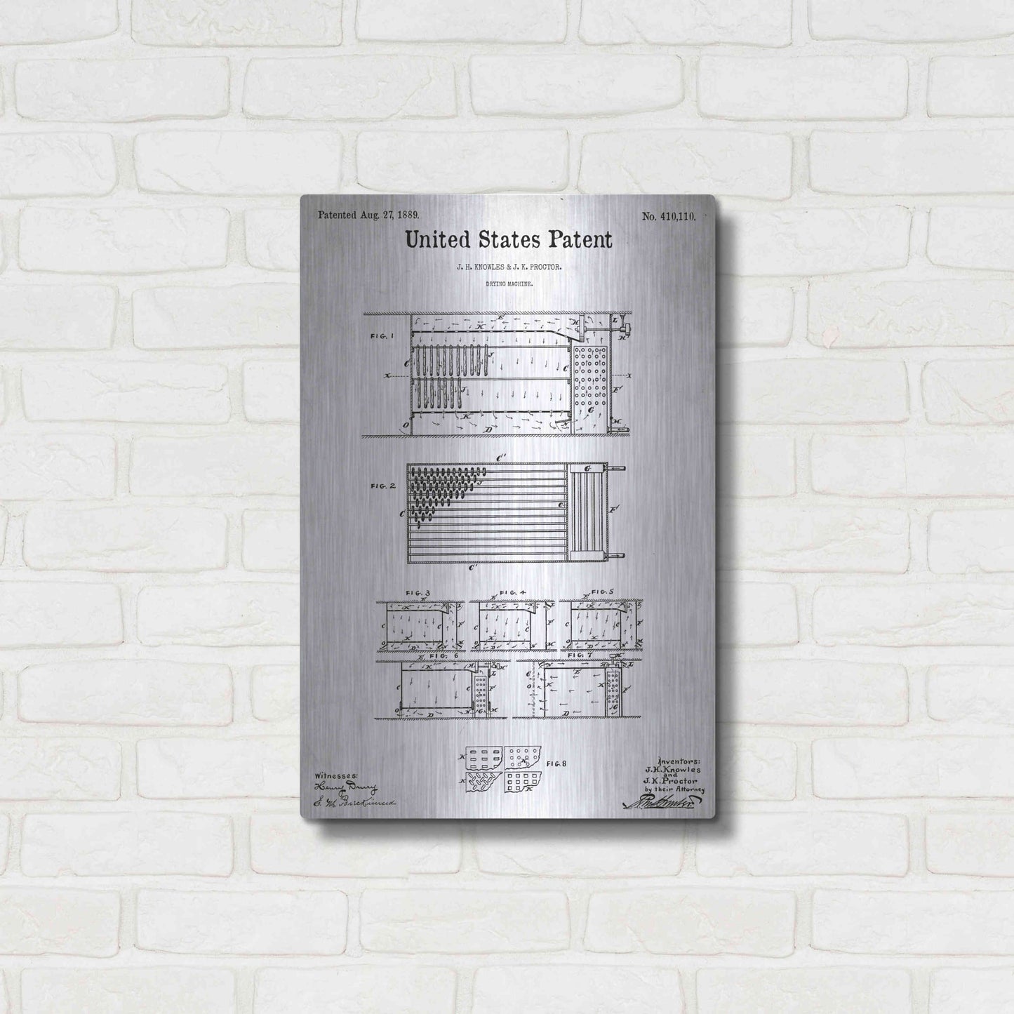 Luxe Metal Art 'Drying Machine Blueprint Patent White' Metal Wall Art,16x24