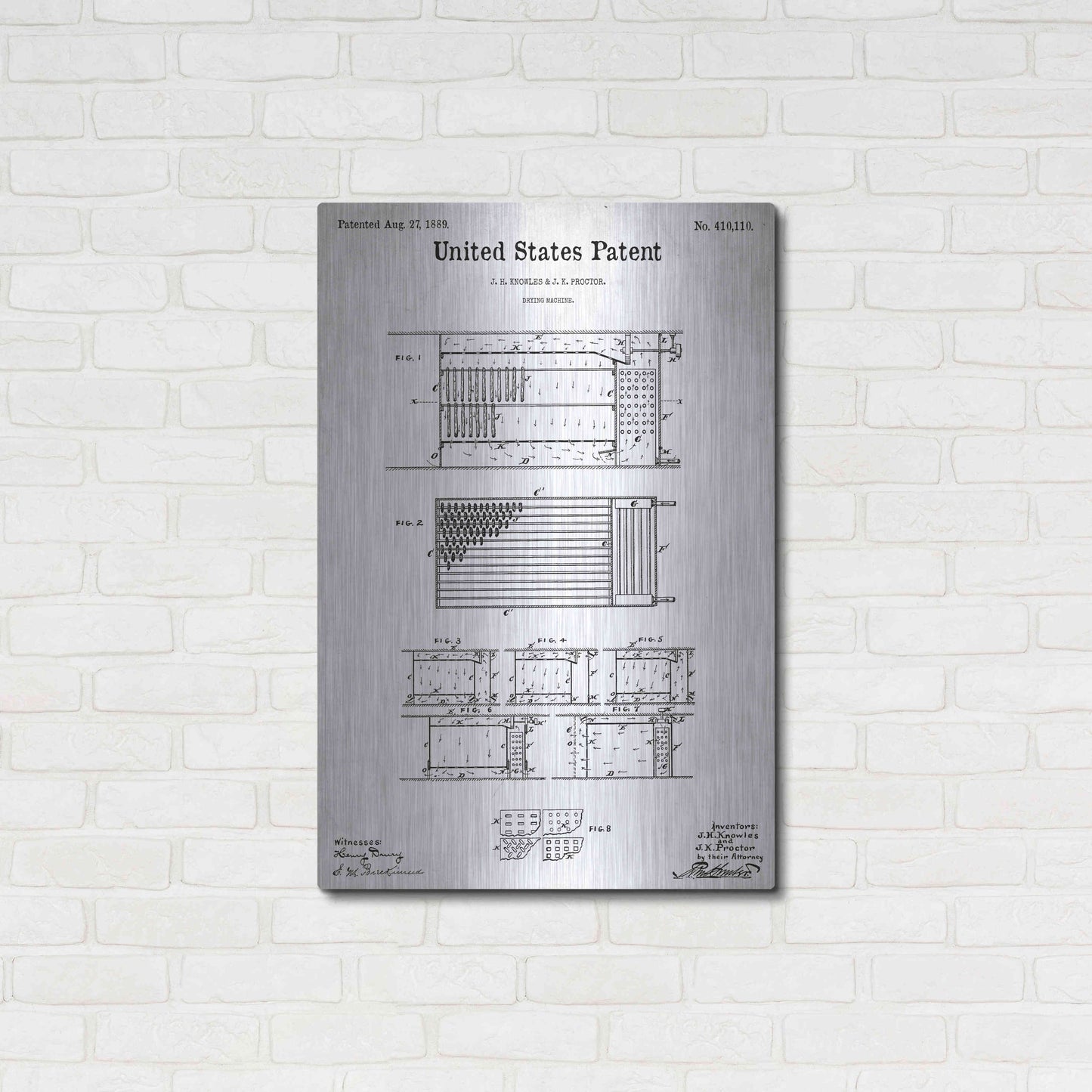 Luxe Metal Art 'Drying Machine Blueprint Patent White' Metal Wall Art,24x36