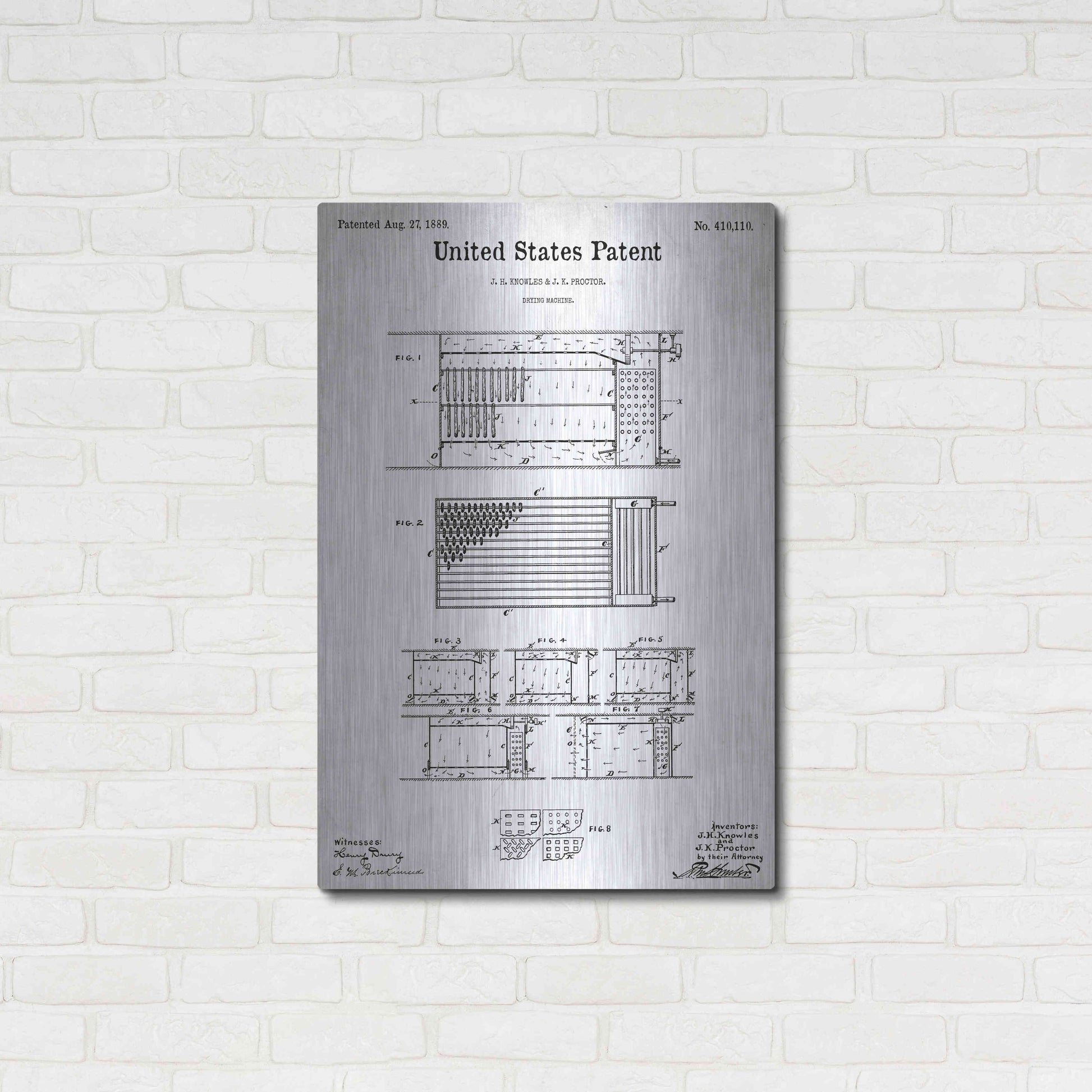 Luxe Metal Art 'Drying Machine Blueprint Patent White' Metal Wall Art,24x36