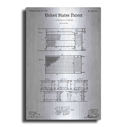 Luxe Metal Art 'Drying Machine Blueprint Patent White' Metal Wall Art