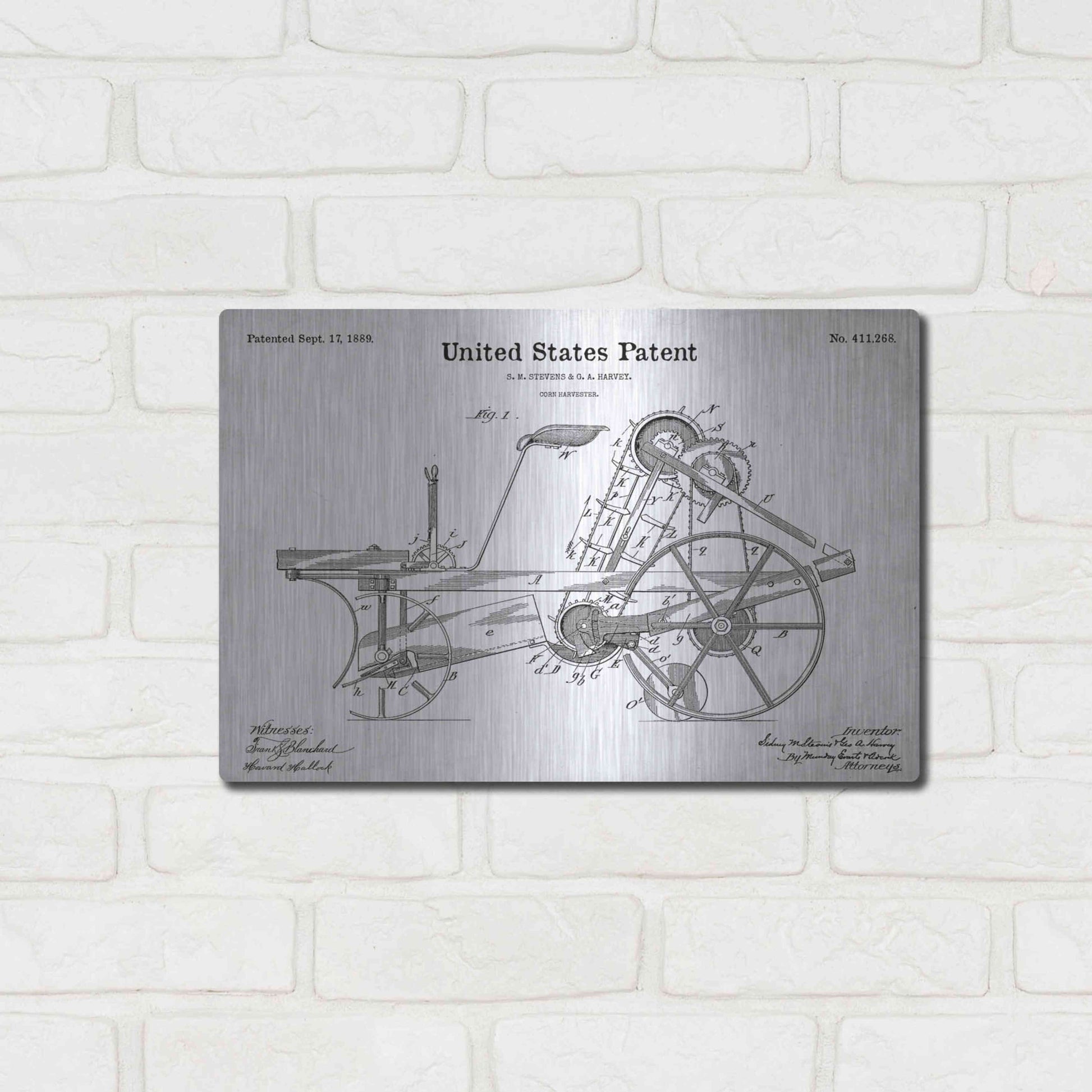 Luxe Metal Art 'Corn Harvester Blueprint Patent White' Metal Wall Art,16x12