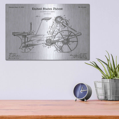 Luxe Metal Art 'Corn Harvester Blueprint Patent White' Metal Wall Art,16x12