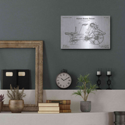 Luxe Metal Art 'Corn Harvester Blueprint Patent White' Metal Wall Art,16x12