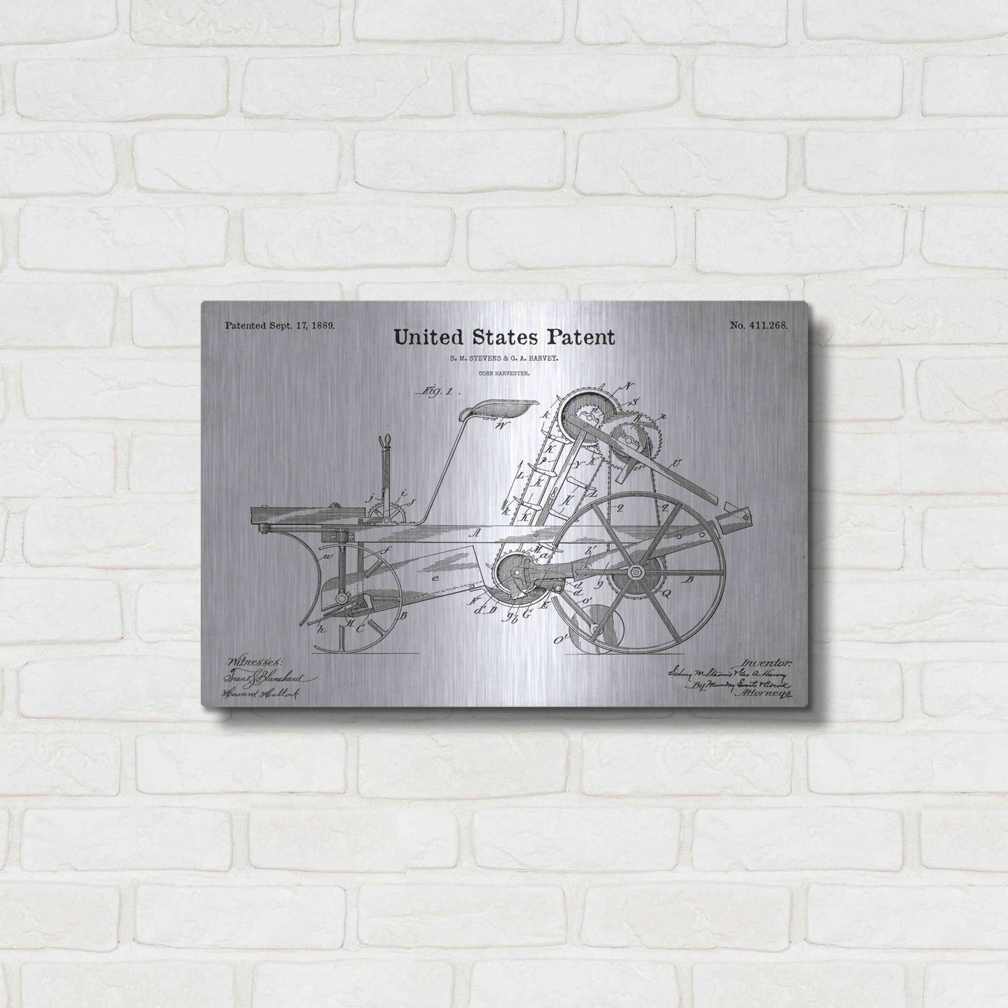 Luxe Metal Art 'Corn Harvester Blueprint Patent White' Metal Wall Art,24x16