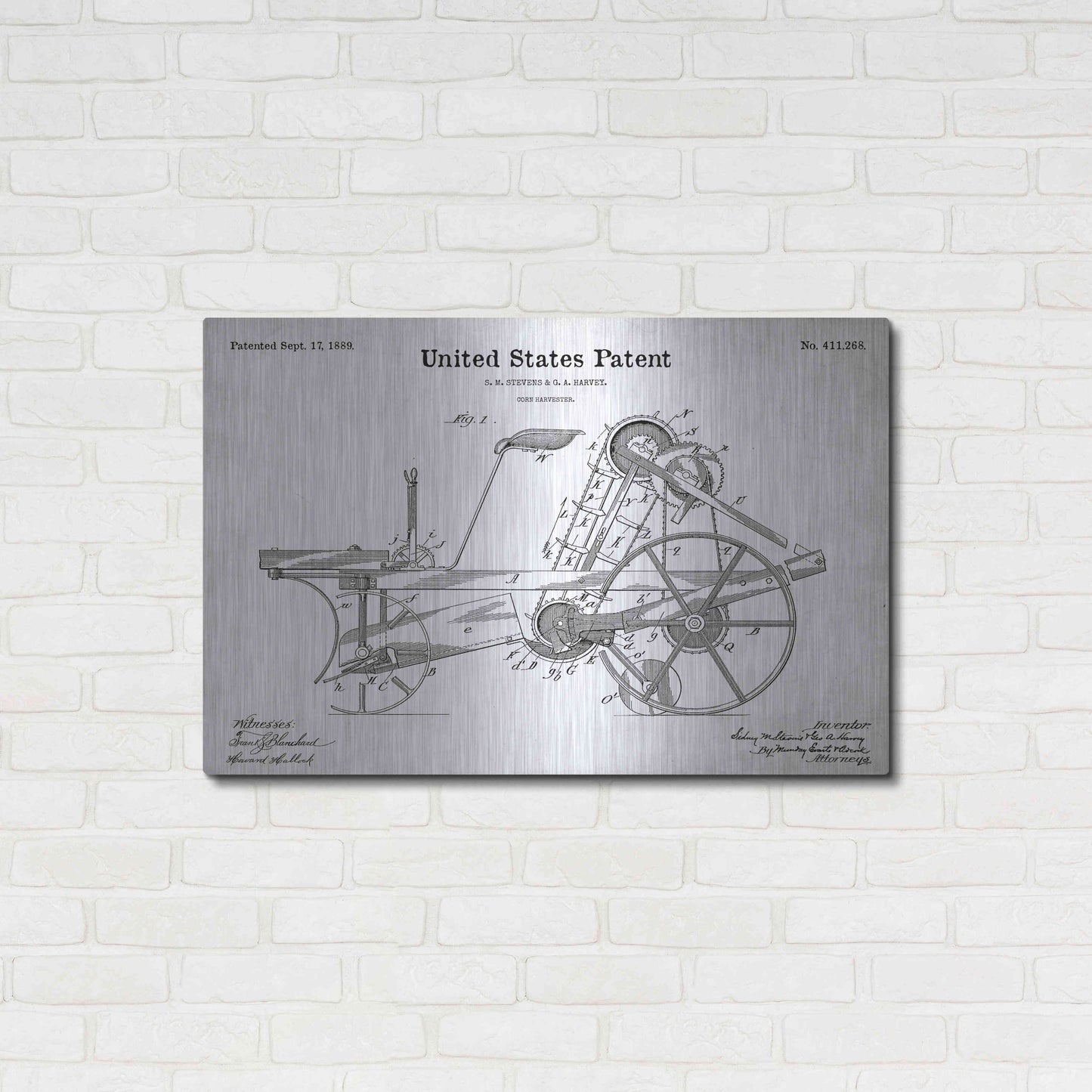 Luxe Metal Art 'Corn Harvester Blueprint Patent White' Metal Wall Art,36x24