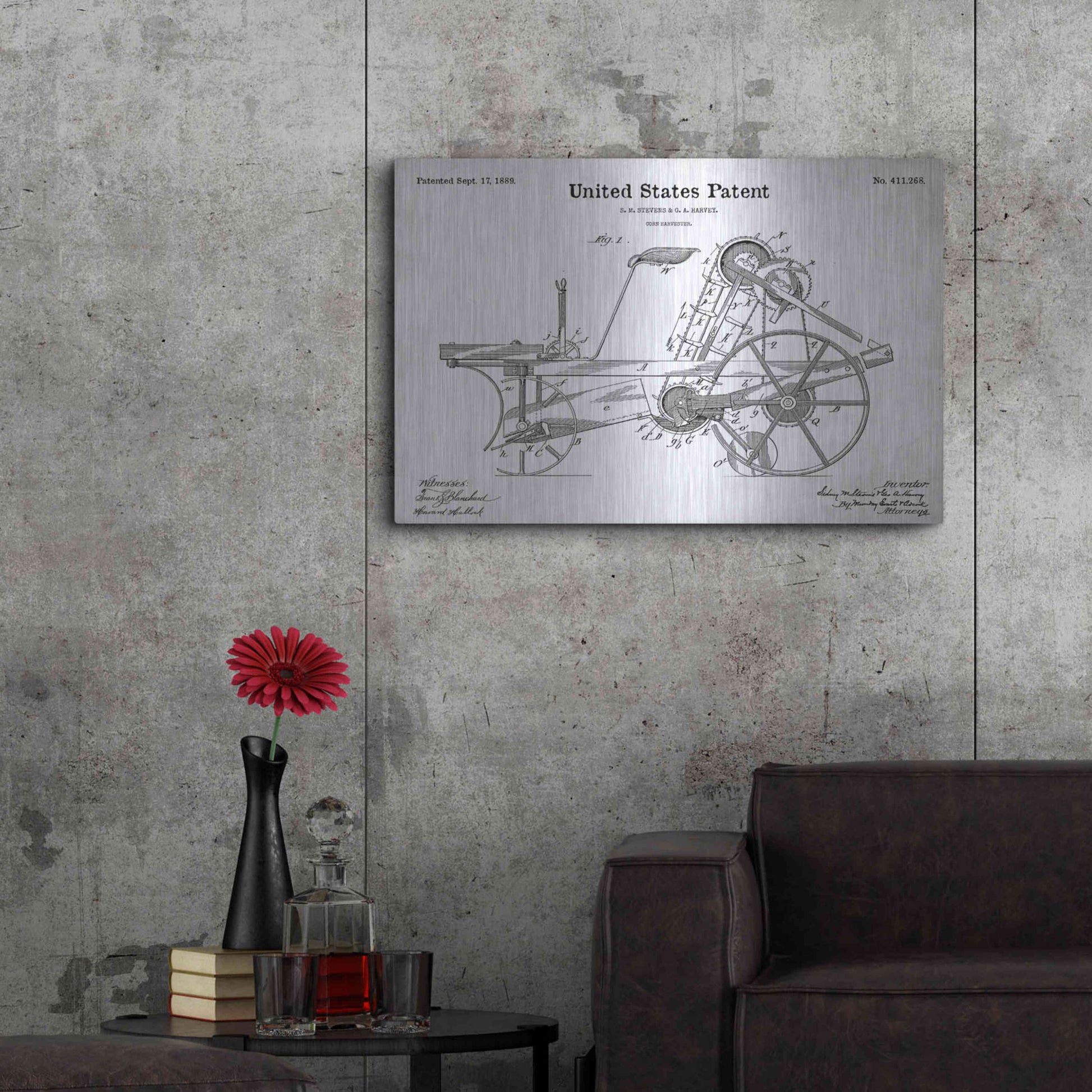 Luxe Metal Art 'Corn Harvester Blueprint Patent White' Metal Wall Art,36x24