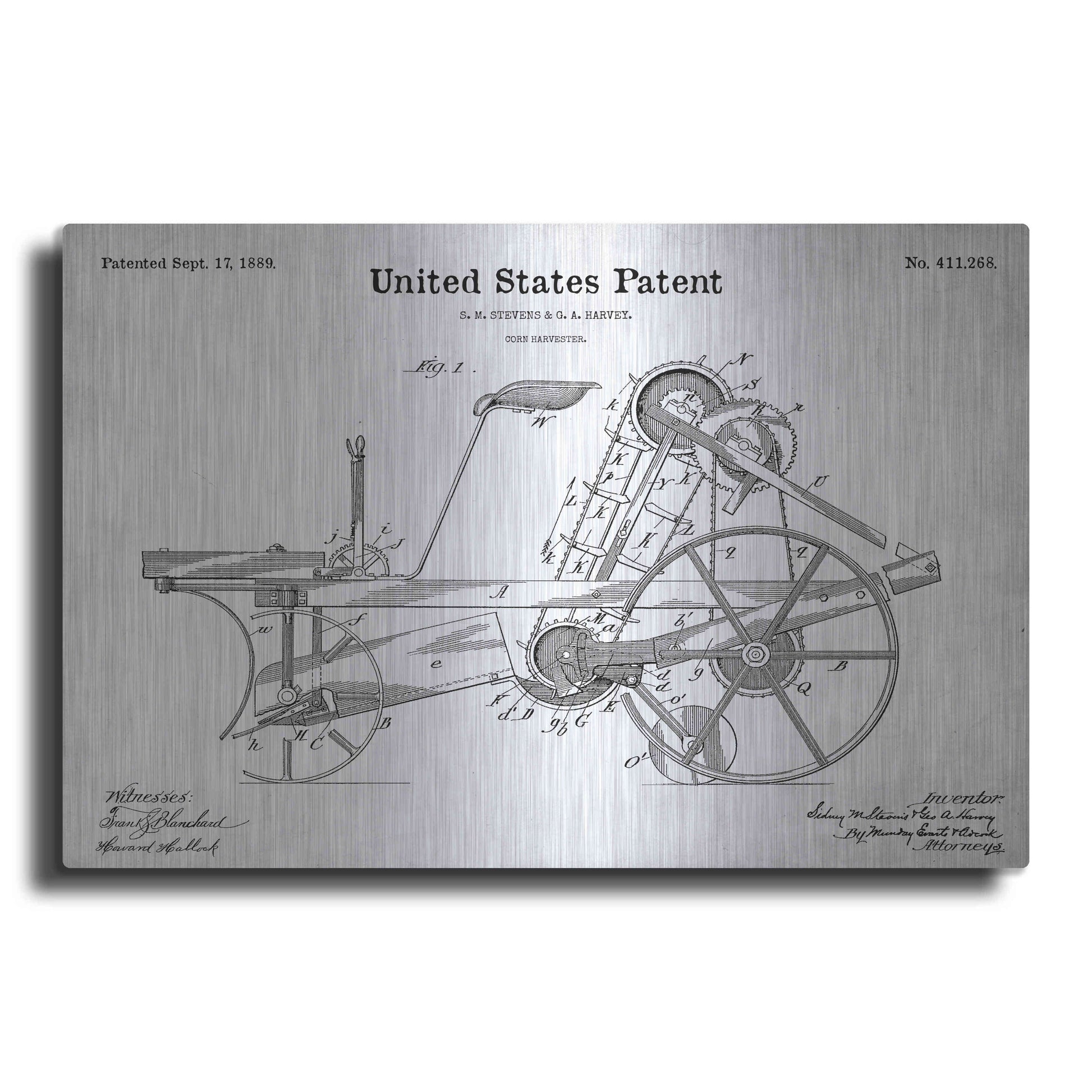 Luxe Metal Art 'Corn Harvester Blueprint Patent White' Metal Wall Art