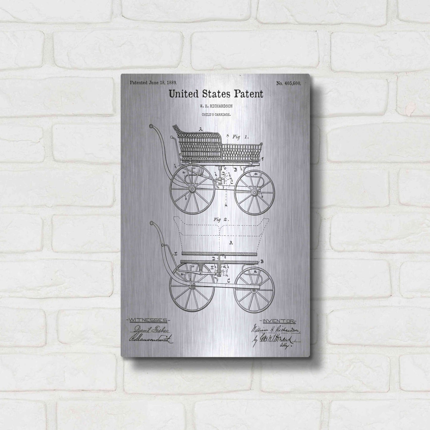 Luxe Metal Art 'Baby Carriage Blueprint Patent White' Metal Wall Art,12x16