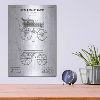 Luxe Metal Art 'Baby Carriage Blueprint Patent White' Metal Wall Art,12x16