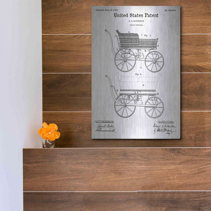 Luxe Metal Art 'Baby Carriage Blueprint Patent White' Metal Wall Art,12x16